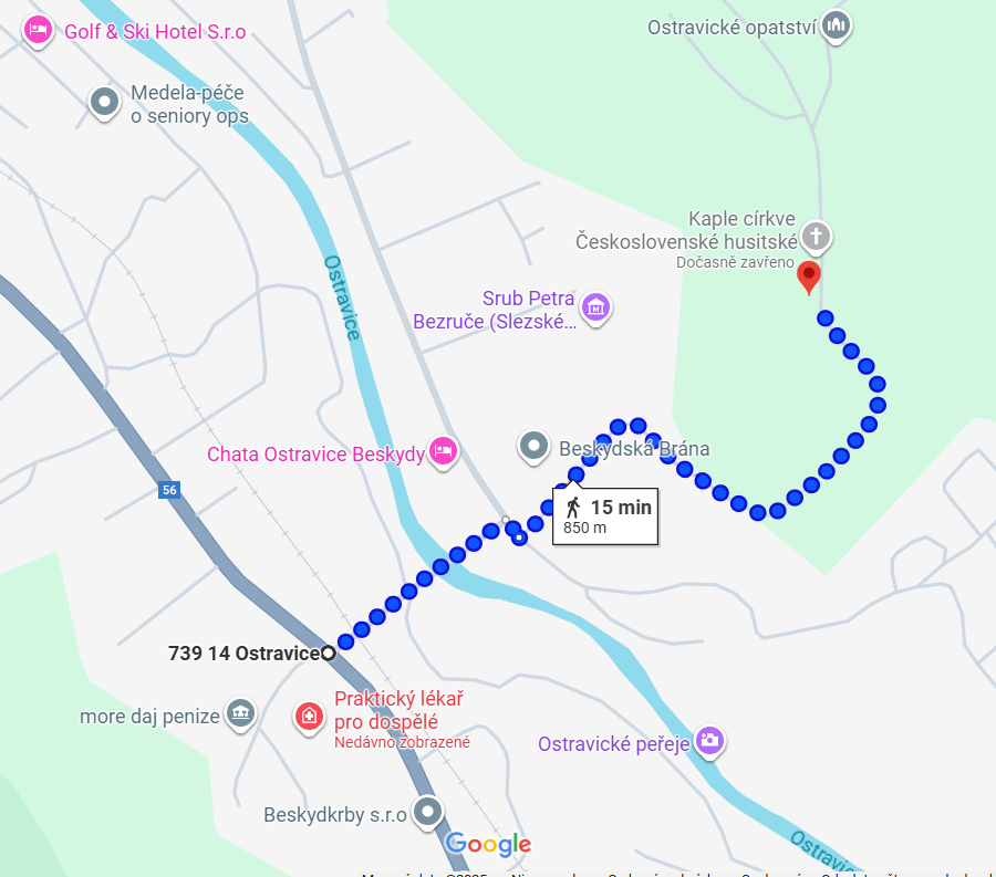 Mapa příjezdu